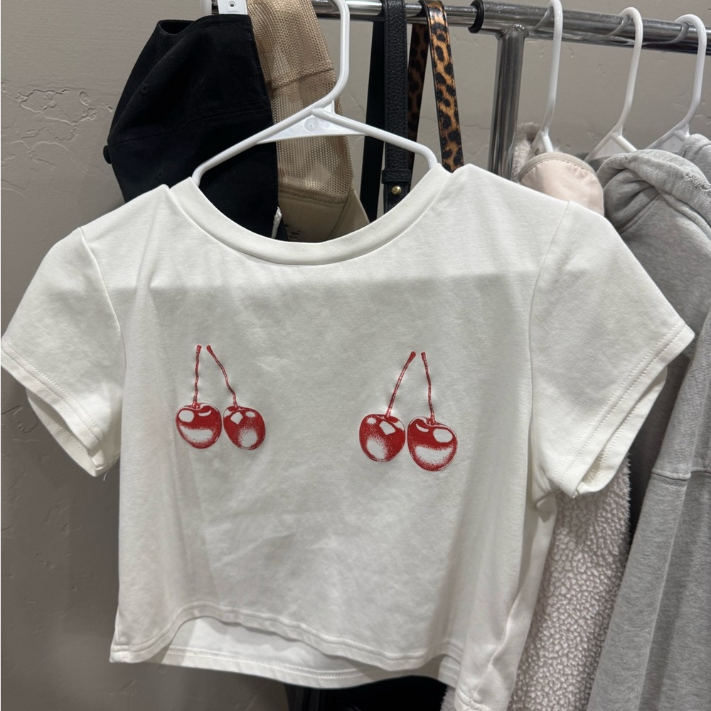 Cherry Embroidered White Crop Top